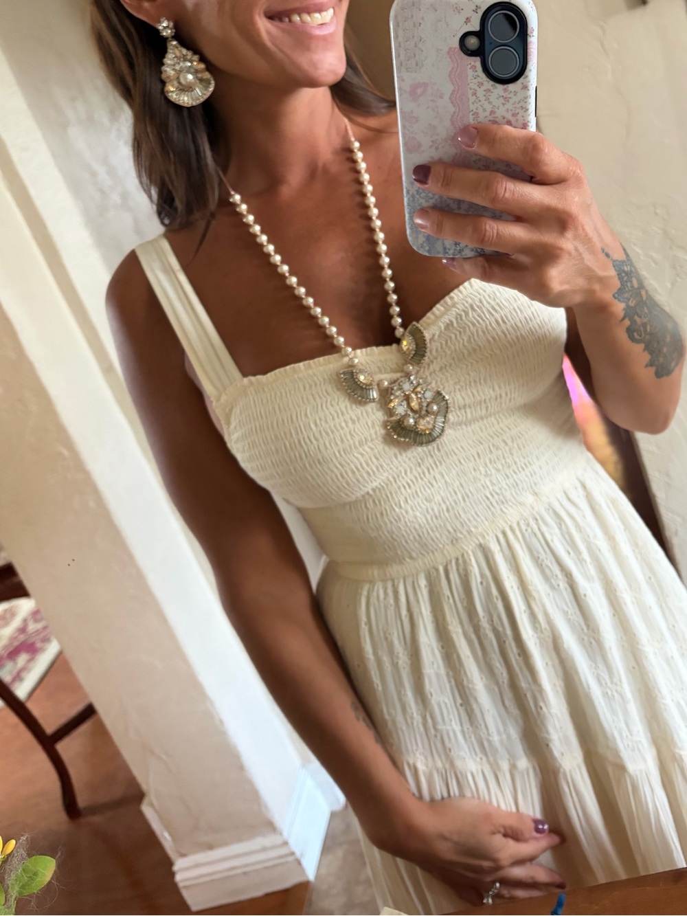 Chloe + Isabel Adjustable Rose Gold Blush Pearl and Crystal Bib Necklace
